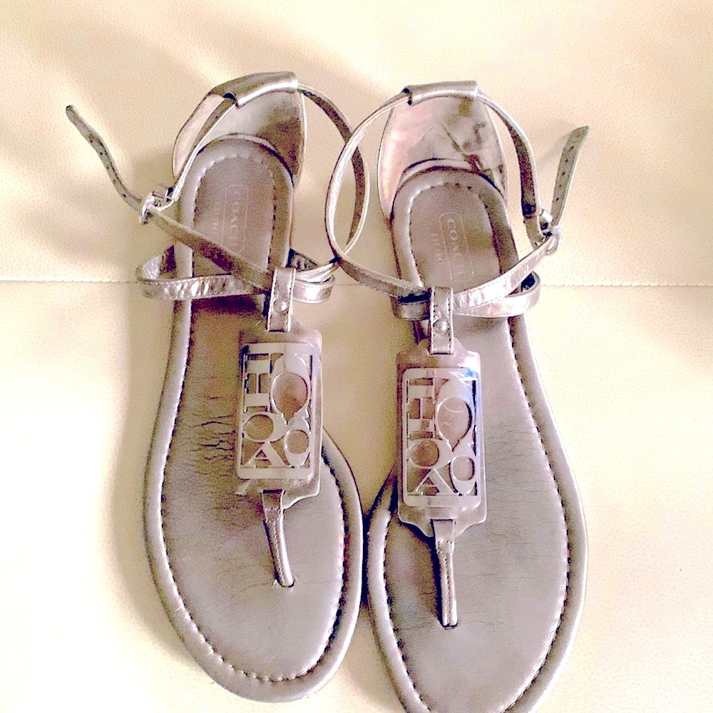 Coach Odele Ankle Strap Metallic Silver Sandals 9 1/2 Beach Casual Everyday